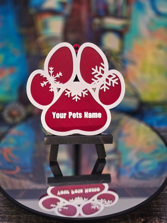 Christmas Ornament (Dog Paw)- Customize the Name.