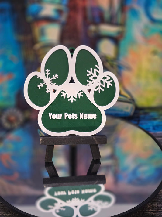Christmas Ornament (Dog Paw)- Customize the Name.