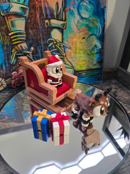 Santa in Sleigh Set - With 1 Reindeer and 2 assorted presents