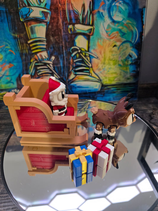 Santa in Sleigh Set - With 1 Reindeer and 2 assorted presents