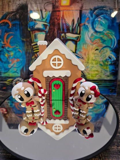 Ginger Bread House Box Set(2 Backplate options)- Ginger Bread Boy and Girl with 2 assorted Presents in attic